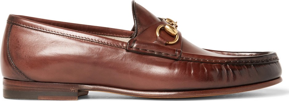 Gucci Roos Horsebit Burnished-Leather Loafers