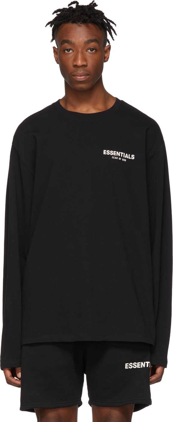 Essentials Black Logo Long Sleeve T-Shirt
