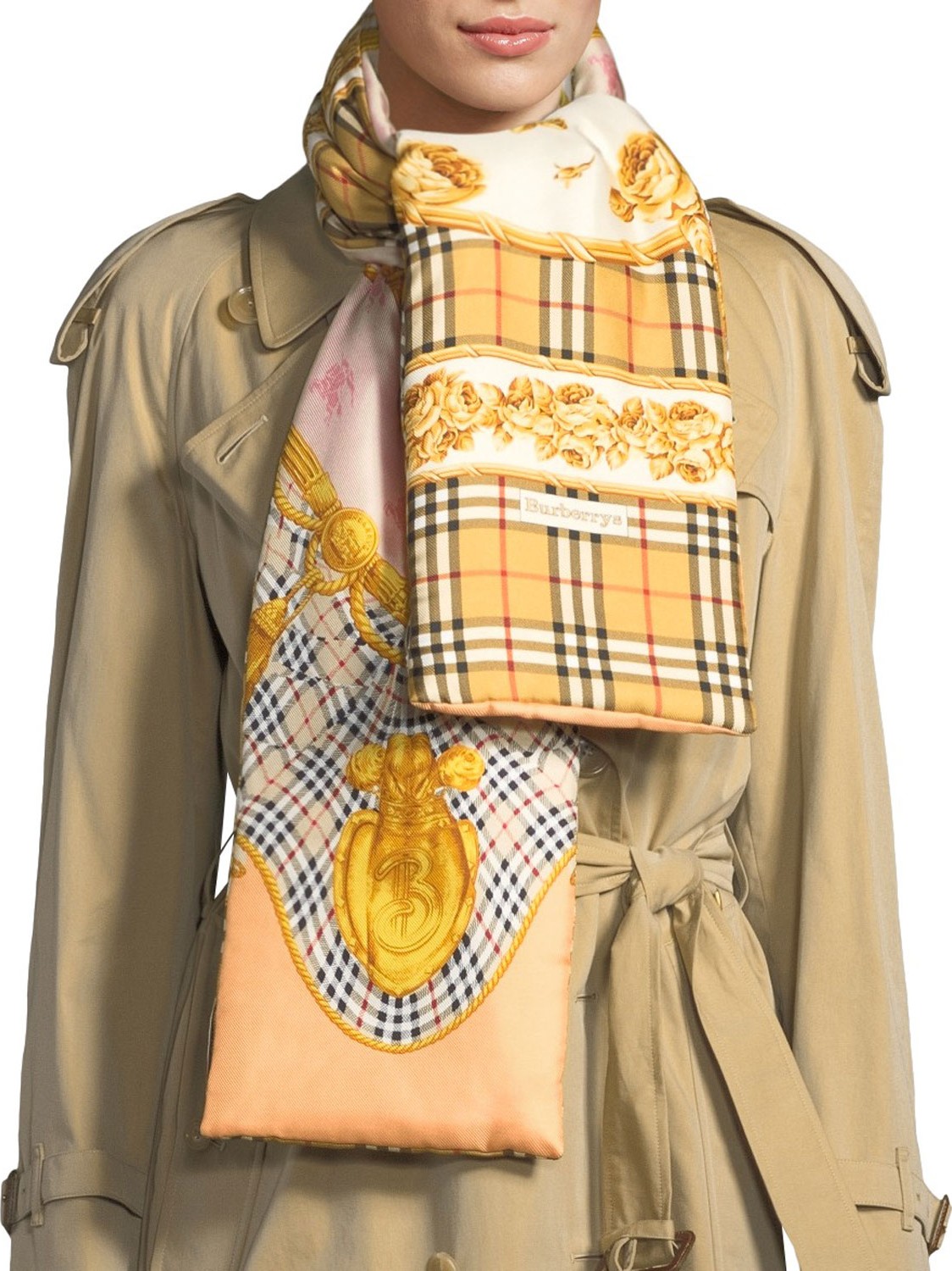 Burberry London England Archive Prints Puffer Silk Scarf