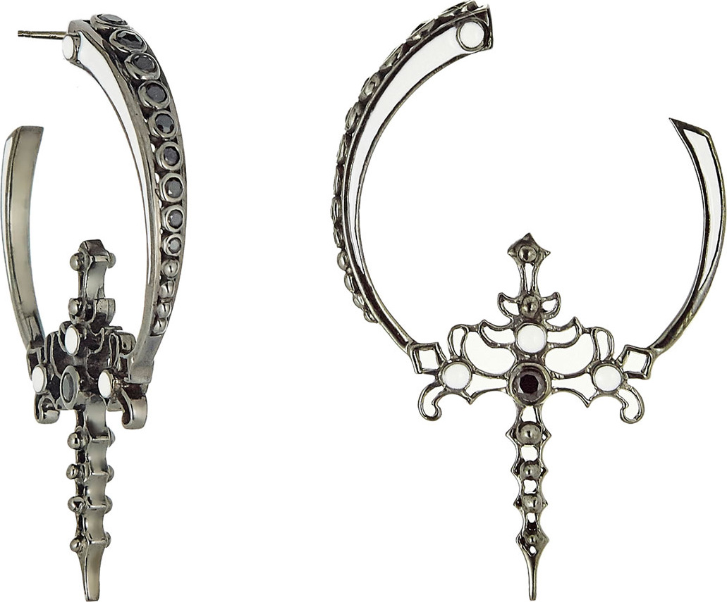 MCL by Matthew Campbell Laurenza White Enamel & Black Spinel Hoop Earrings