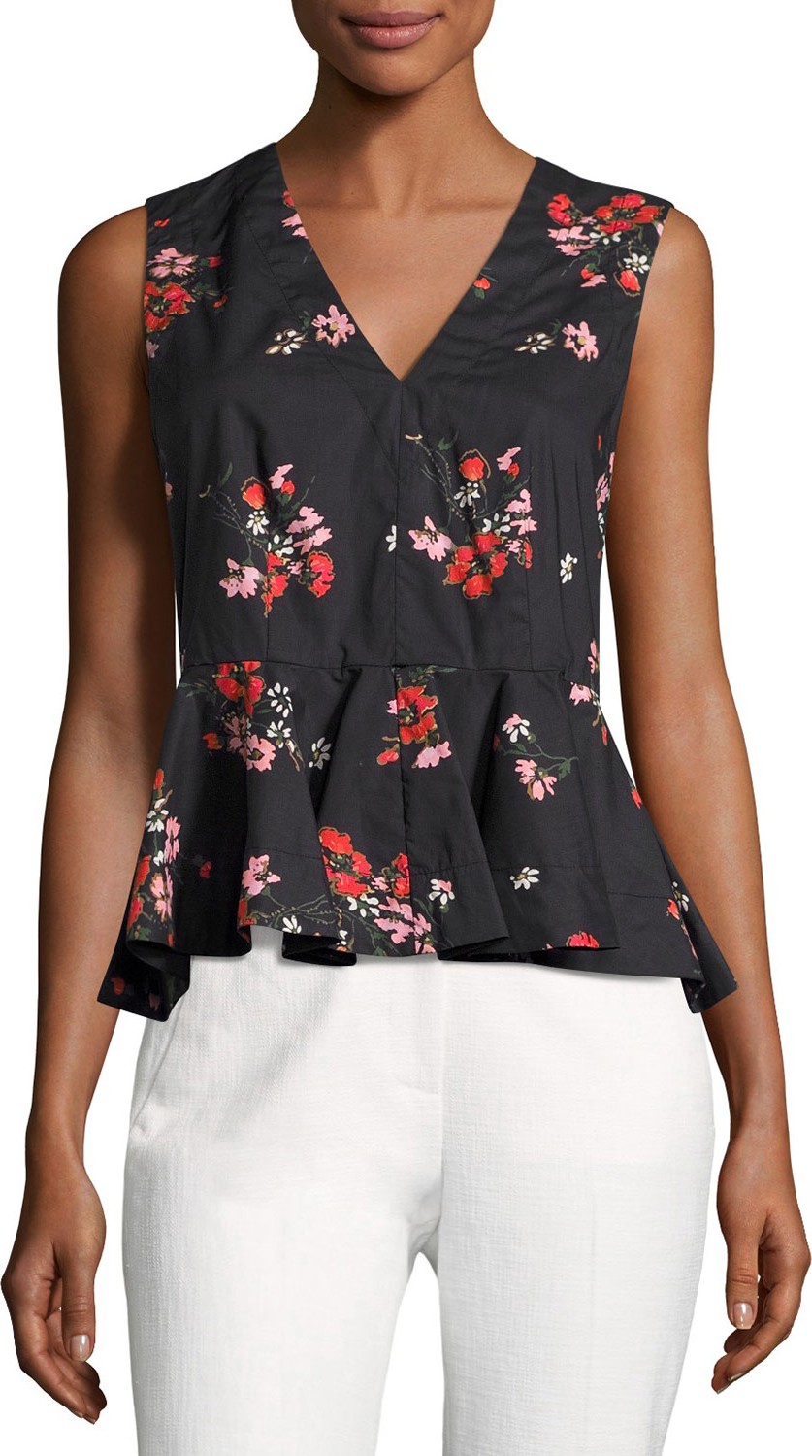 Rebecca Taylor Margurite Sleeveless Poplin Top, Black