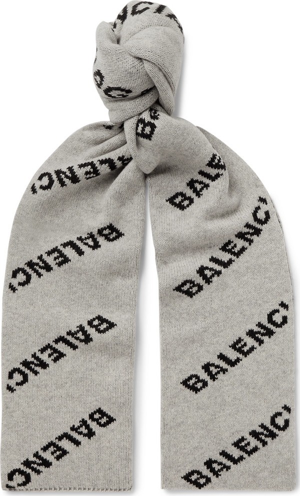 Balenciaga Logo-Jacquard Virgin Wool and Camel Hair-Blend Scarf