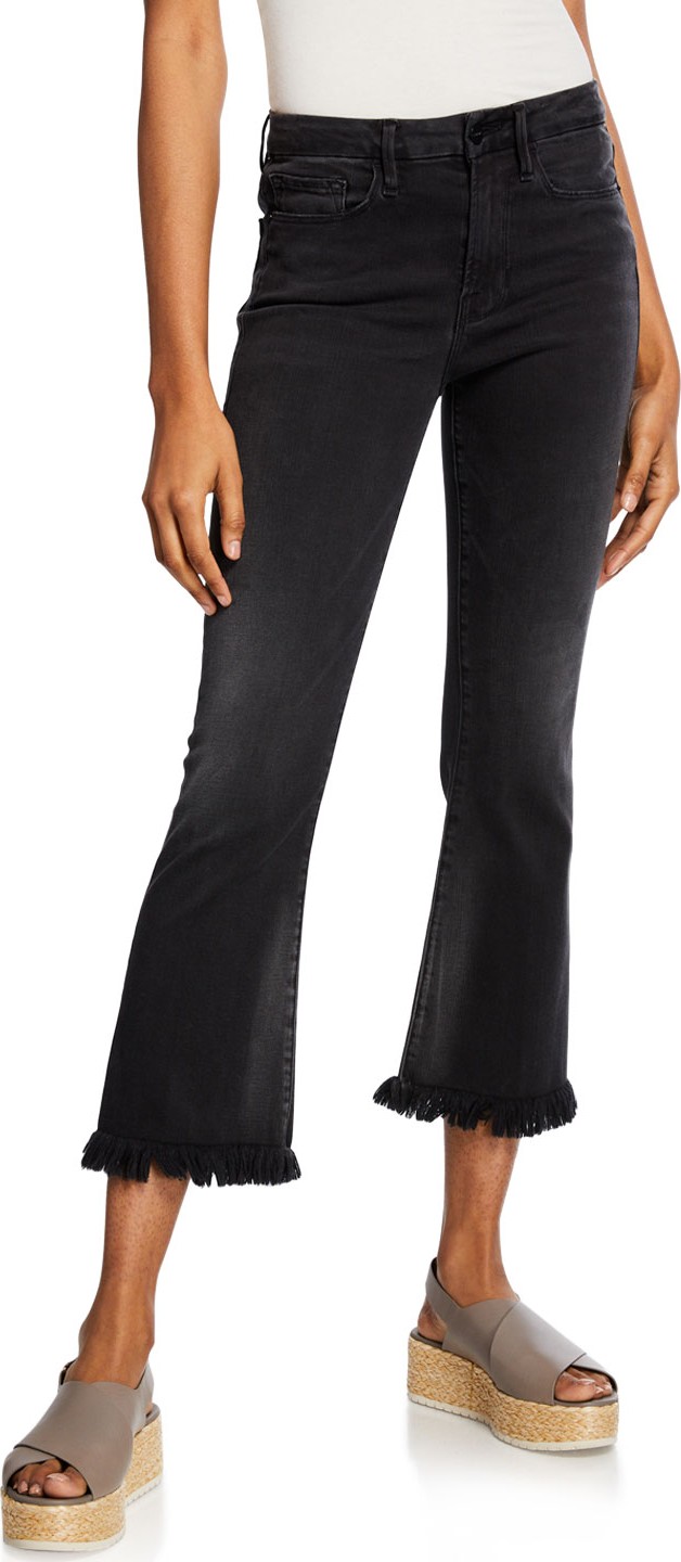 FRAME DENIM Le Crop Mini Boot-Cut Jeans w/ Shredded Hem