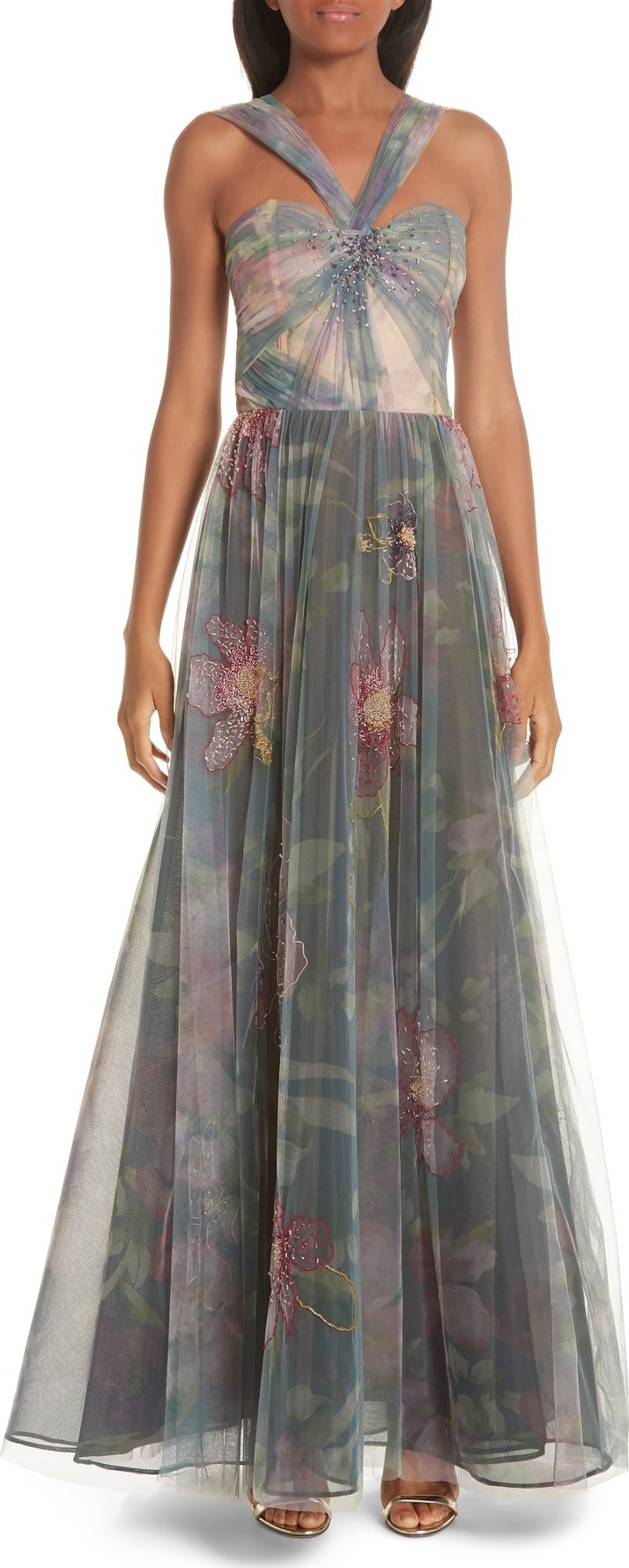 Patbo PATBP Beaded Floral Evening Dress