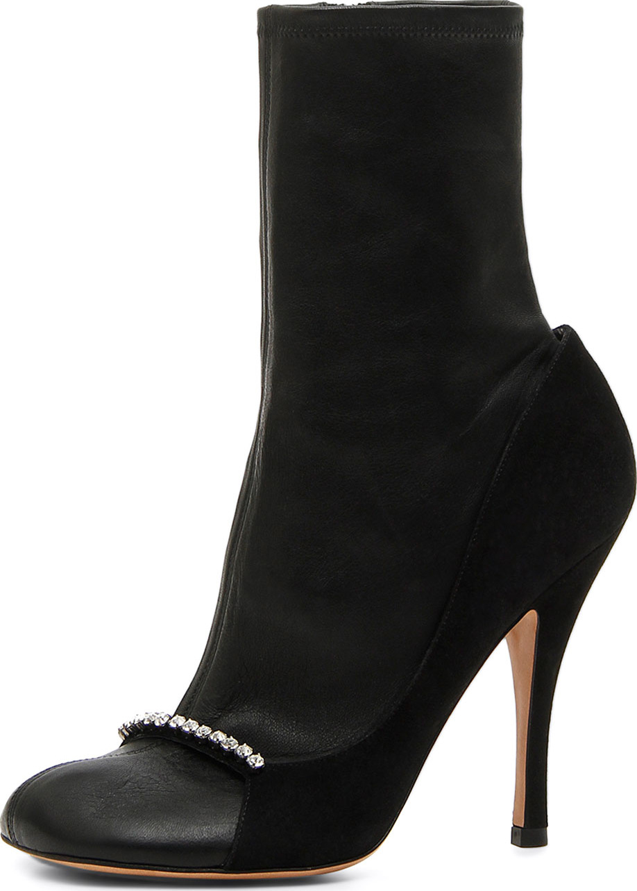 Valentino Ring-Toes Napa and Suede Stretch Sock Booties