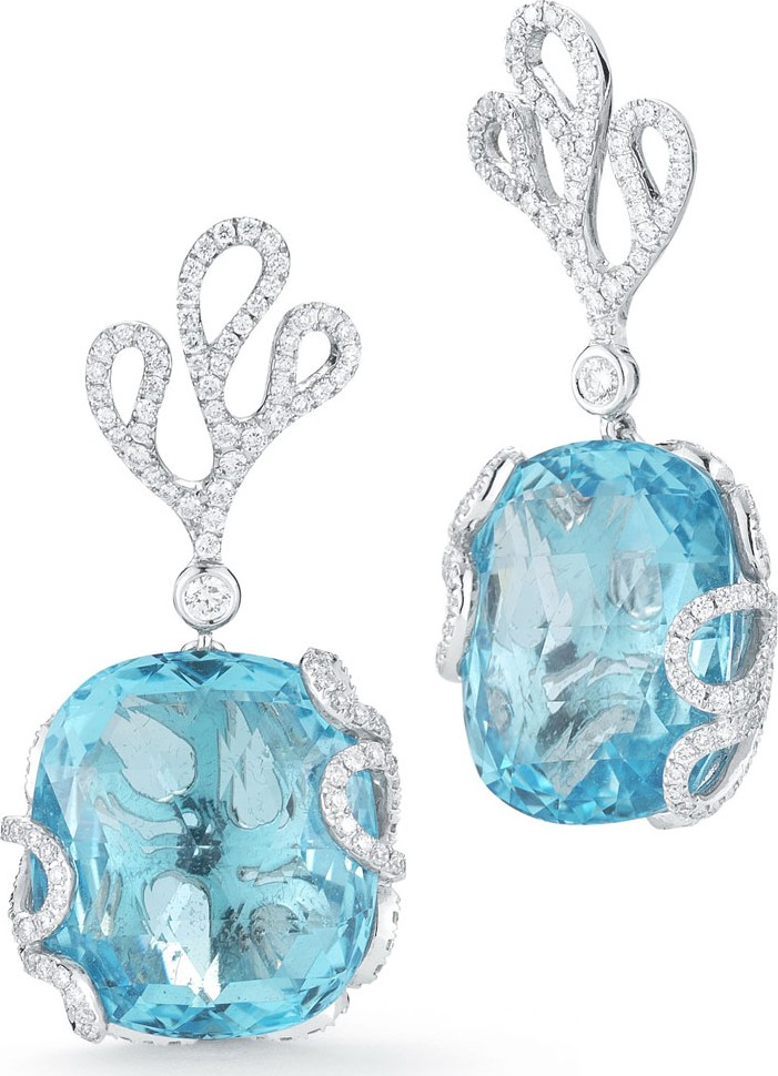 Miseno 18k White Gold Sea Leaf Diamond & Topaz Earrings
