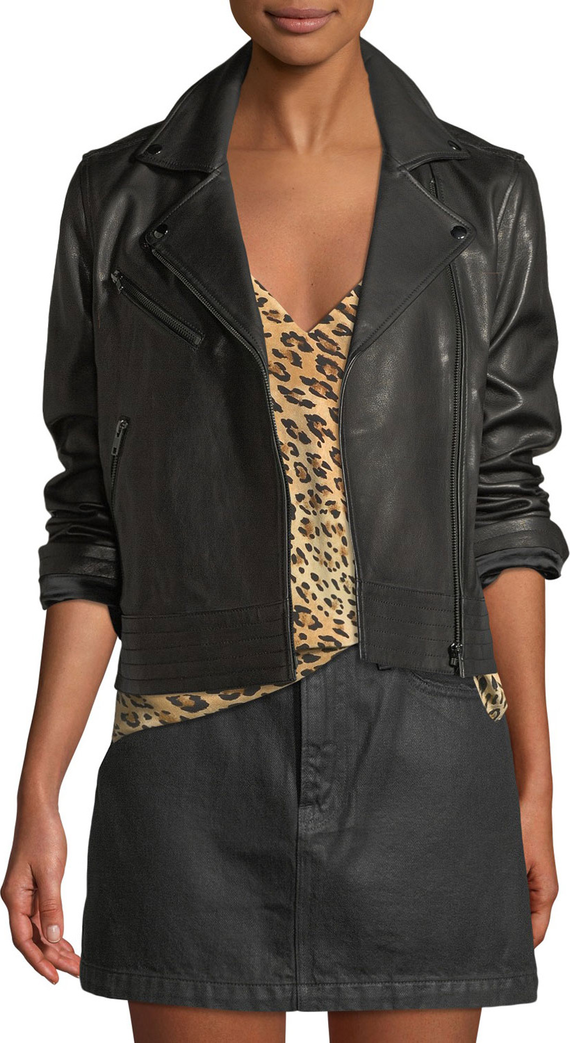 FRAME DENIM Zip-Front Slim Leather Moto Jacket