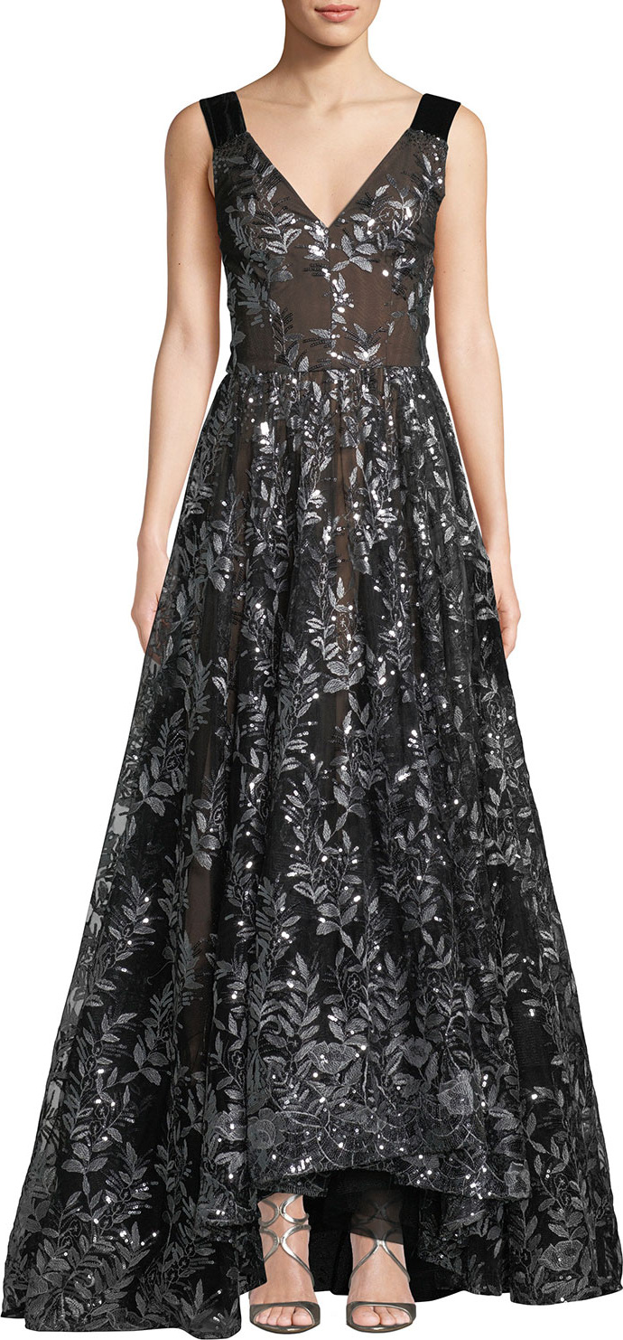 David Meister Sleeveless Embroidered Sequin Gown