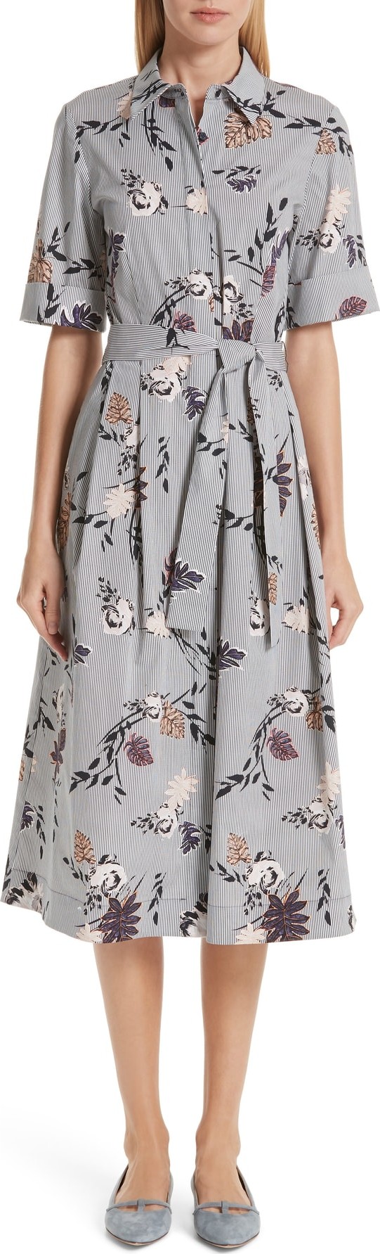 Lafayette 148 New York Eleni Floral Stripe Shirtdress