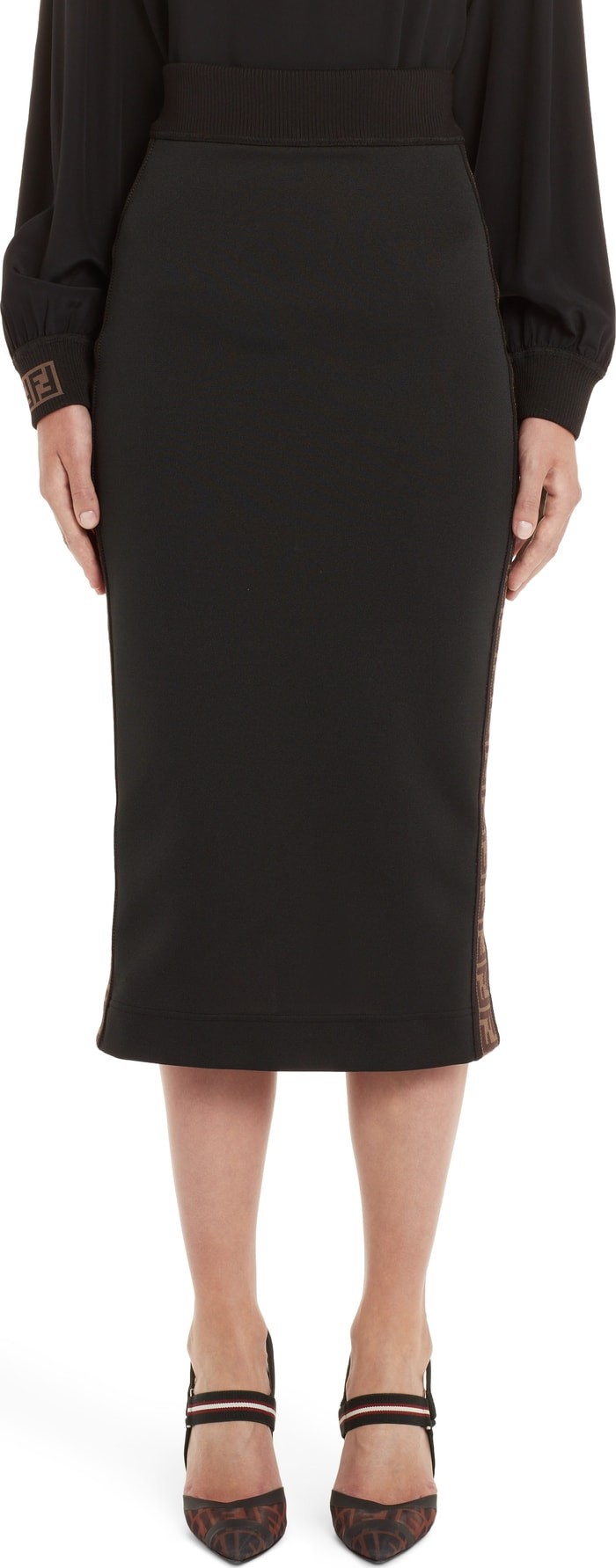 Fendi Logo Stripe Jersey Pencil Skirt