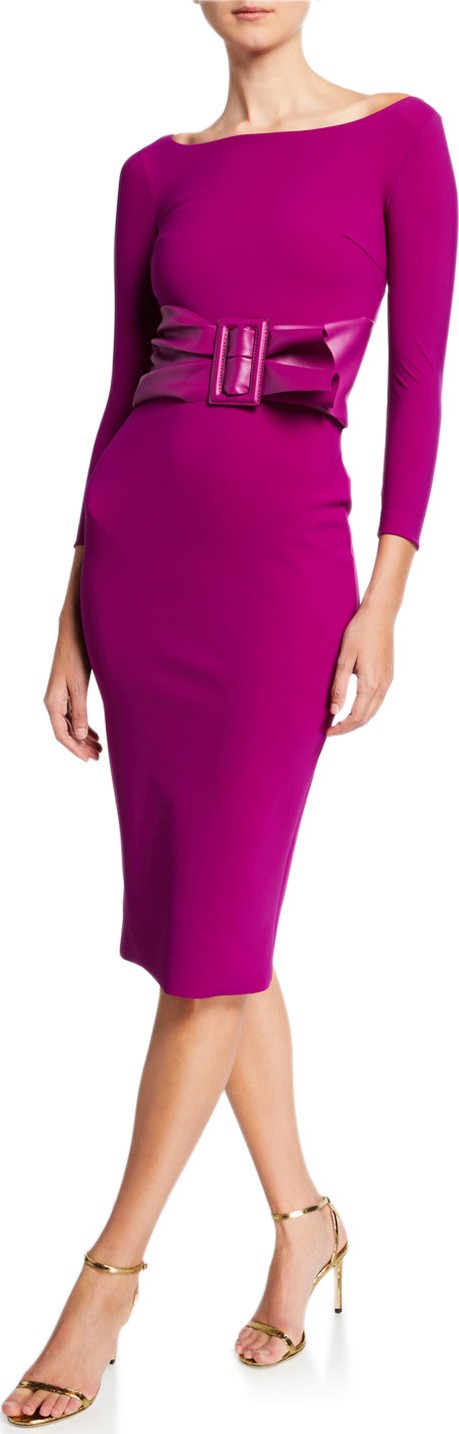 La Petite Robe di Chiara Boni Bateau-Neck 3/4-Sleeve Belted Dress