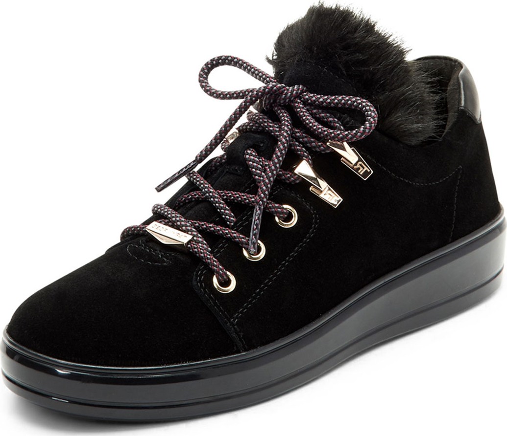 Taryn Rose Georgy Suede Low-Top Sneakers with Faux Fur