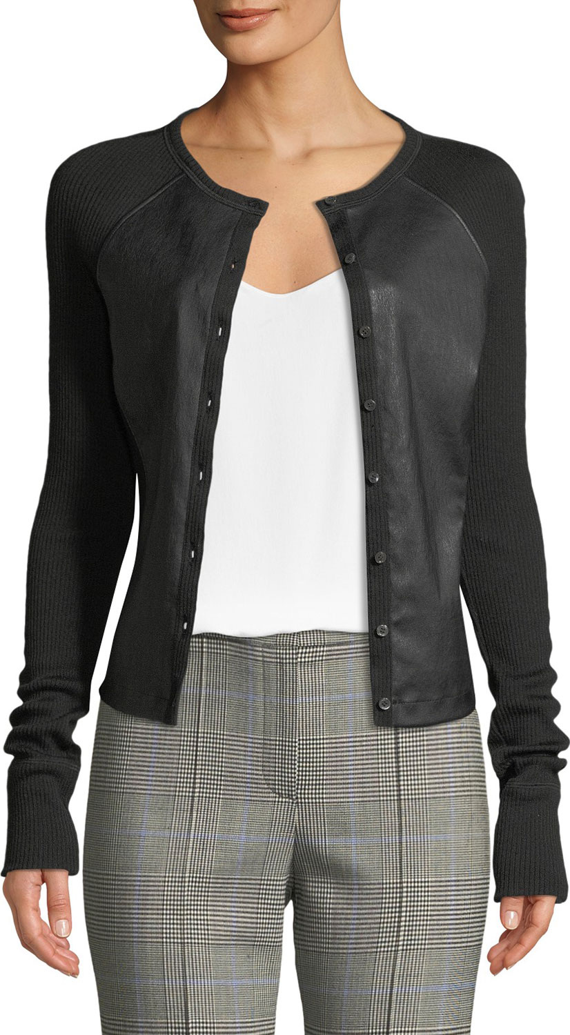 Theory Combo Raglan Rib-Knit Cardigan Sweater