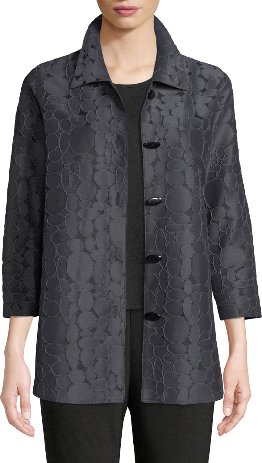 Caroline Rose Raised Circle-Jacquard Oval-Button Front Cocktail Shirt