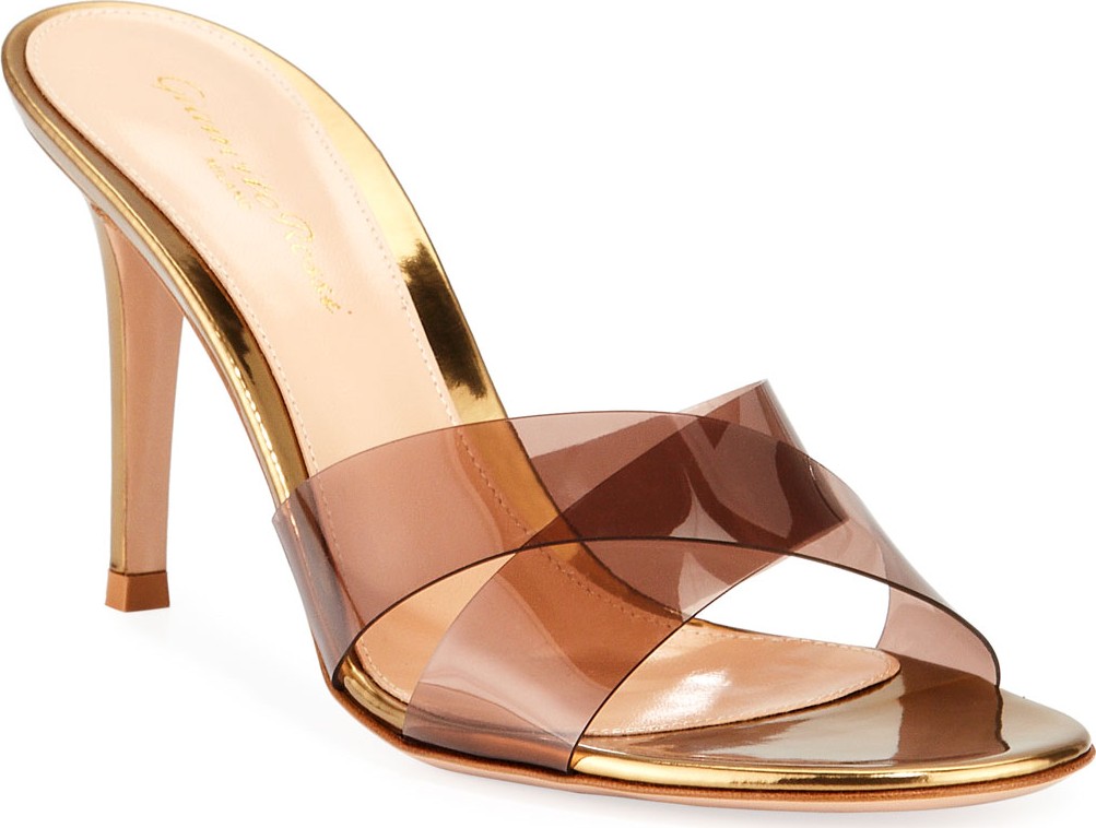 Gianvito Rossi Metallic Plexi Crisscross Mule Sandals