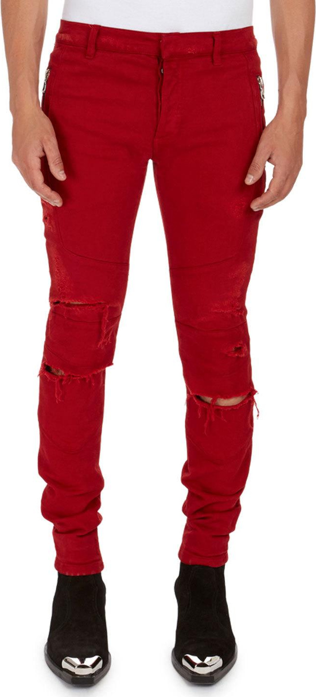 Balmain Distressed Skinny Solid Jeans