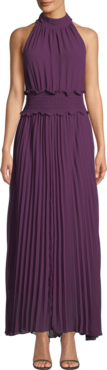 Aijek Vida Pleated Halter Maxi Dress