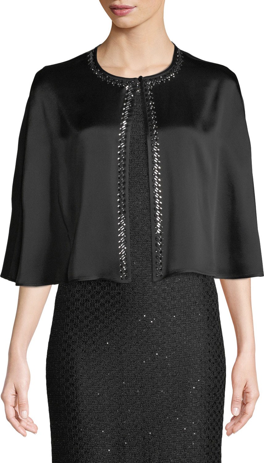 St. John Liquid Crepe Cape w/Sequined Trim