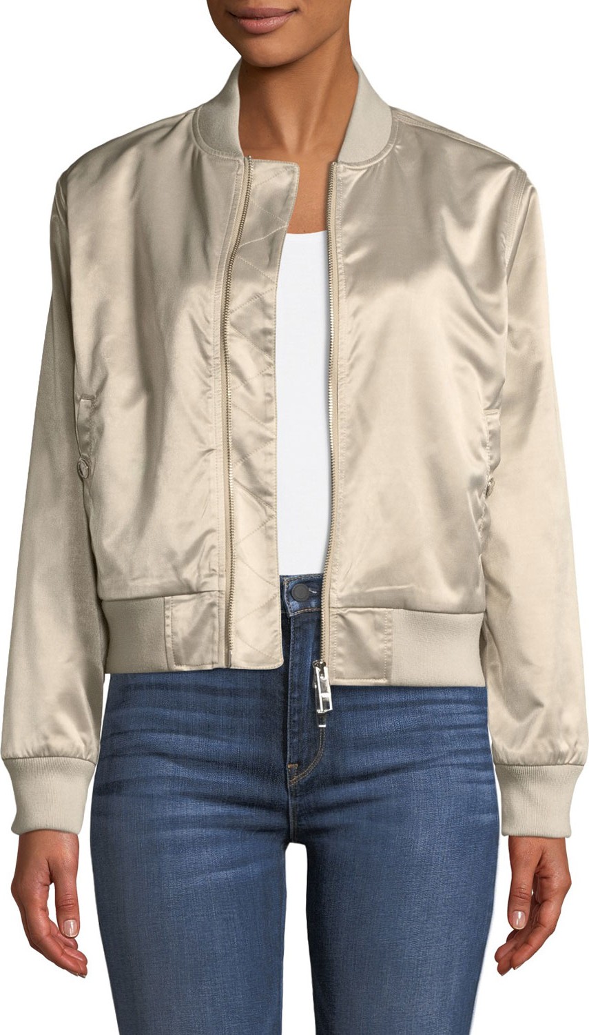 Hudson Sateen Zip-Front Bomber Jacket