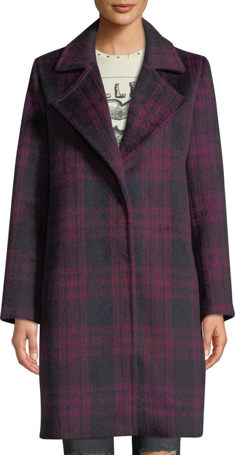 cupcakes and cashmere Aldean Plaid Snap-Front Long Coat