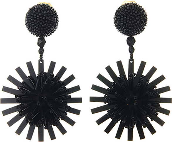 Oscar De La Renta Pompom Flower Beaded Earrings