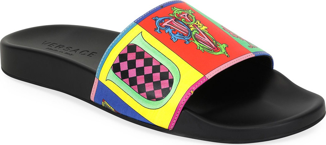 Versace Men's Graphic-Print Wildcolor Lettering Slide Sandal