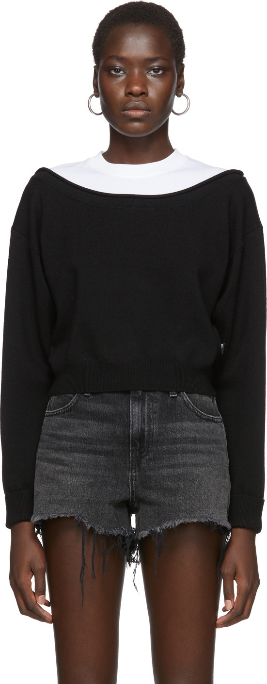 Alexanderwang.T Black Cropped Bi-Layer Sweater