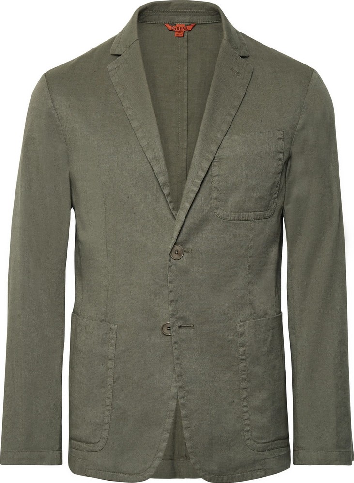 Barena Army-Green Maranto Slim-Fit Stretch Linen and Cotton-Blend Blazer