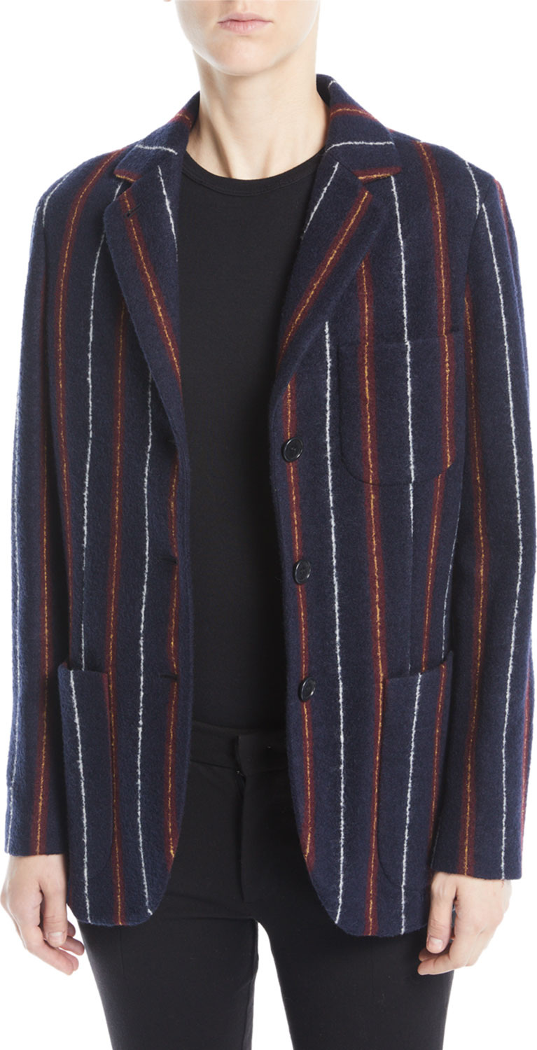 Loro Piana Notched-Collar Three-Button Striped Cashmere-Blend Boy Blazer