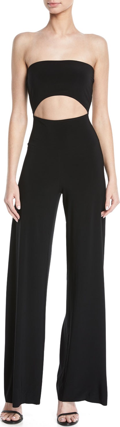 Norma Kamali Strapless Cutout Wide-Leg Jumpsuit