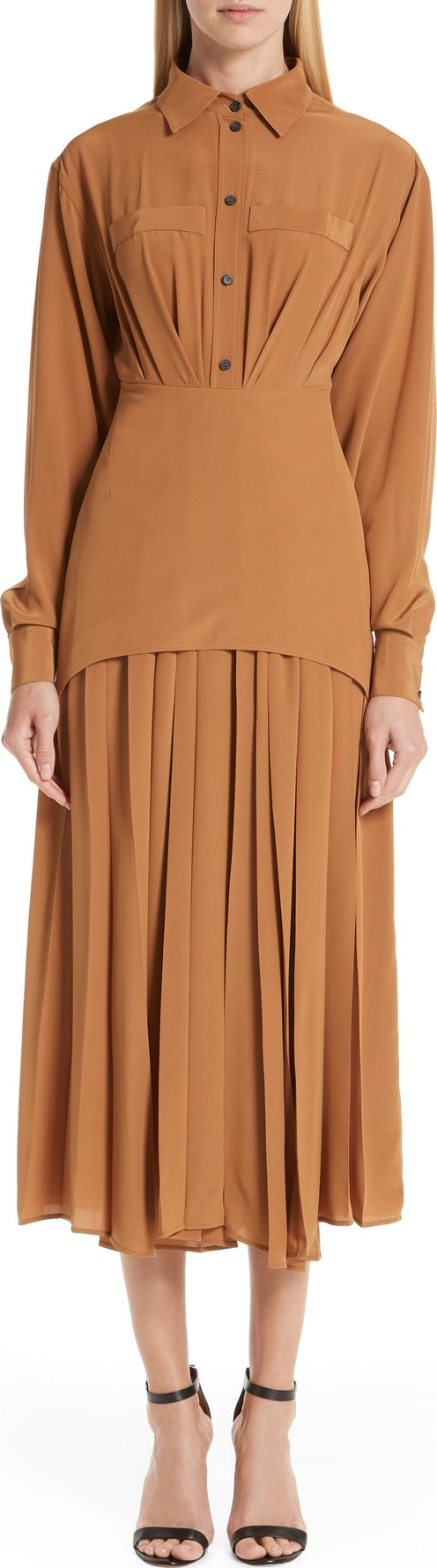 Victoria Beckham Pleated Silk Shirtdress