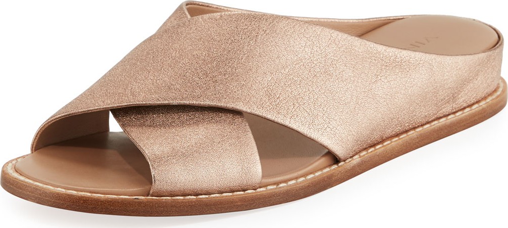 Vince Fairley Metallic Leather Wedge Slide Sandals