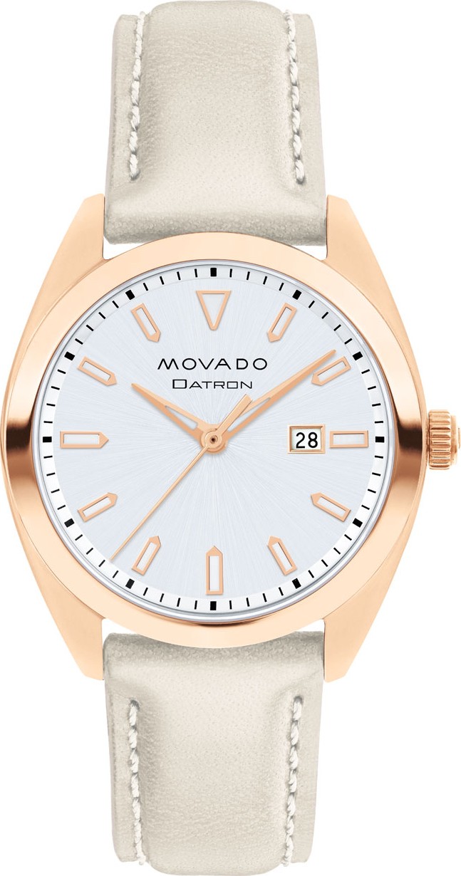 Movado 31mm Datron Heritage Leather Watch, Rose/Gray