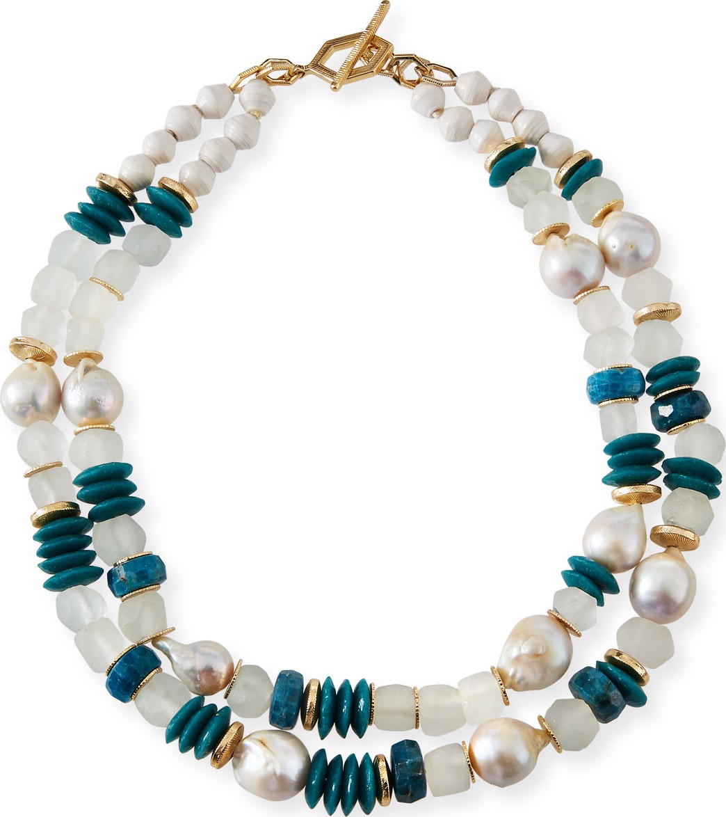 Akola Turquoise & Pearly Bead Necklace, 40"