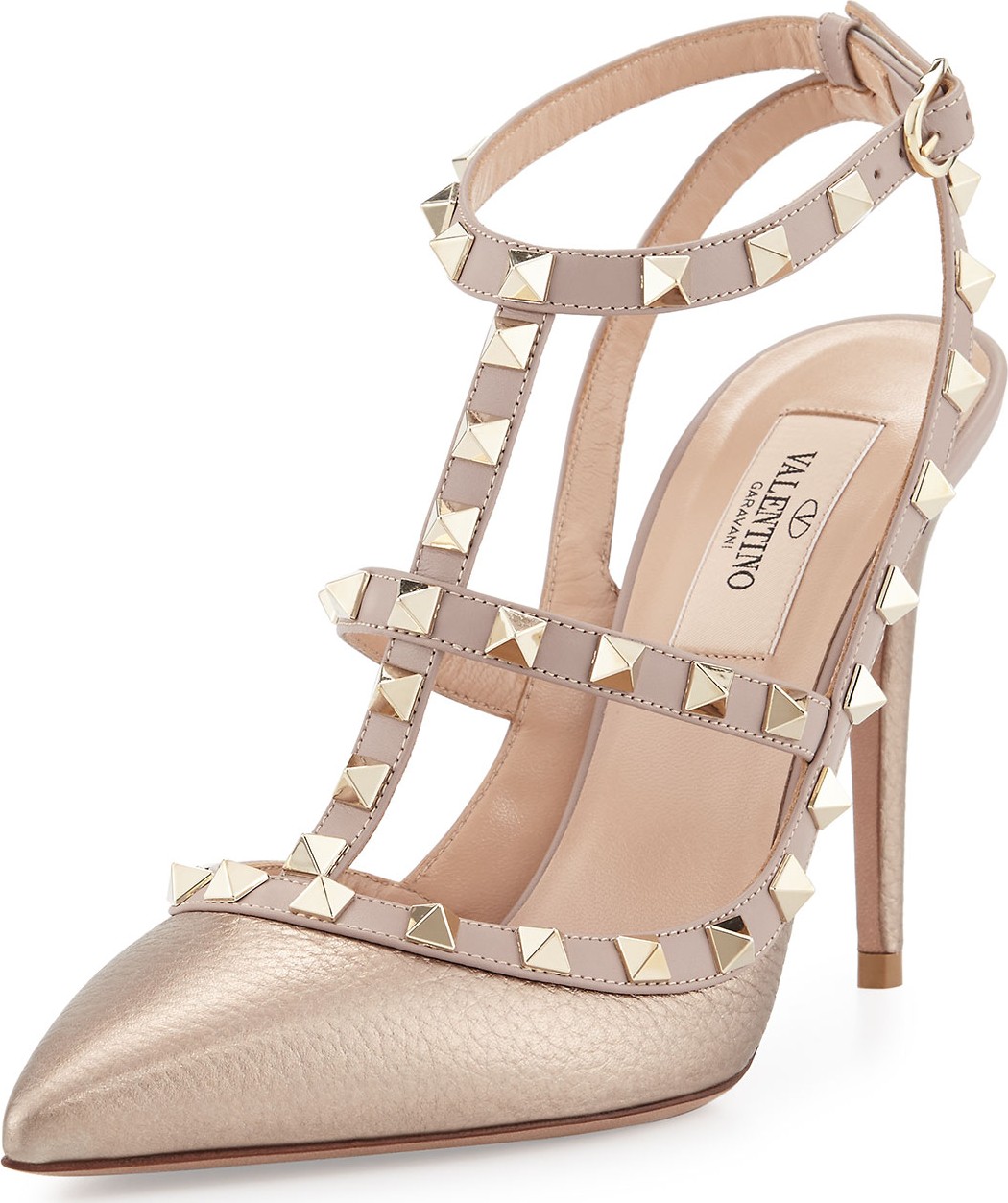 Valentino Rockstud Metallic Leather T-Strap Pump