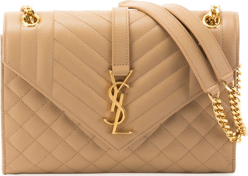 Saint Laurent V Flap Monogram YSL Medium Envelope Chain Shoulder Bag - Golden Hardware