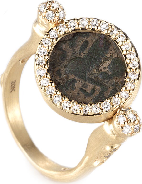 COOMI Antiquity 20k Flip Coin Ring with Diamonds, Size 7.25