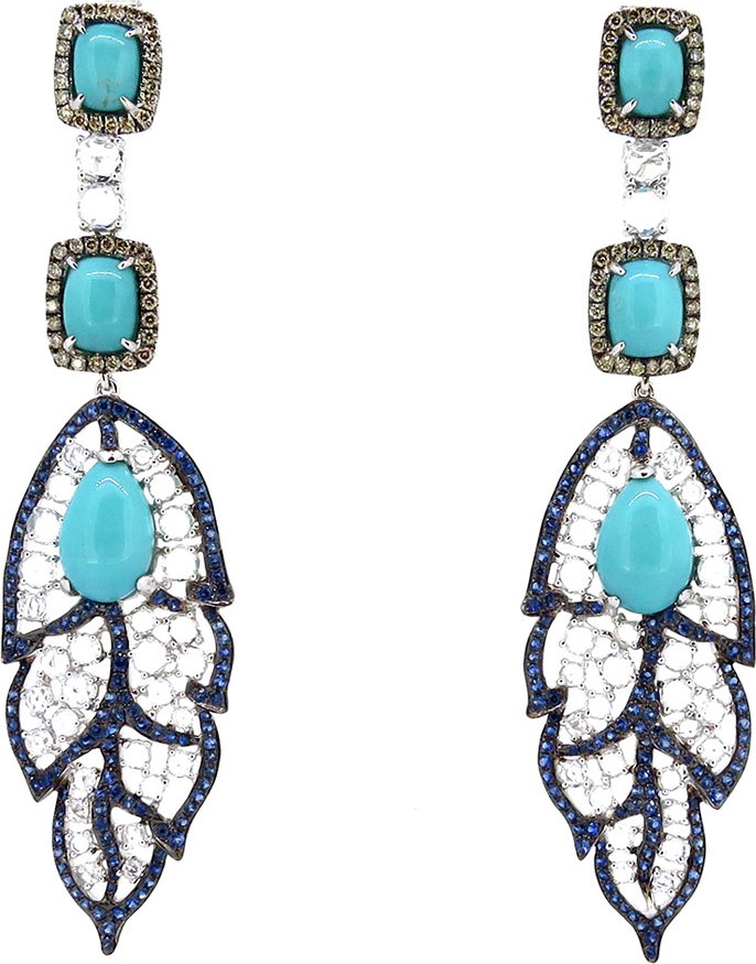 Wendy Yue 18k White Gold Turquoise Leaf Drop Earrings