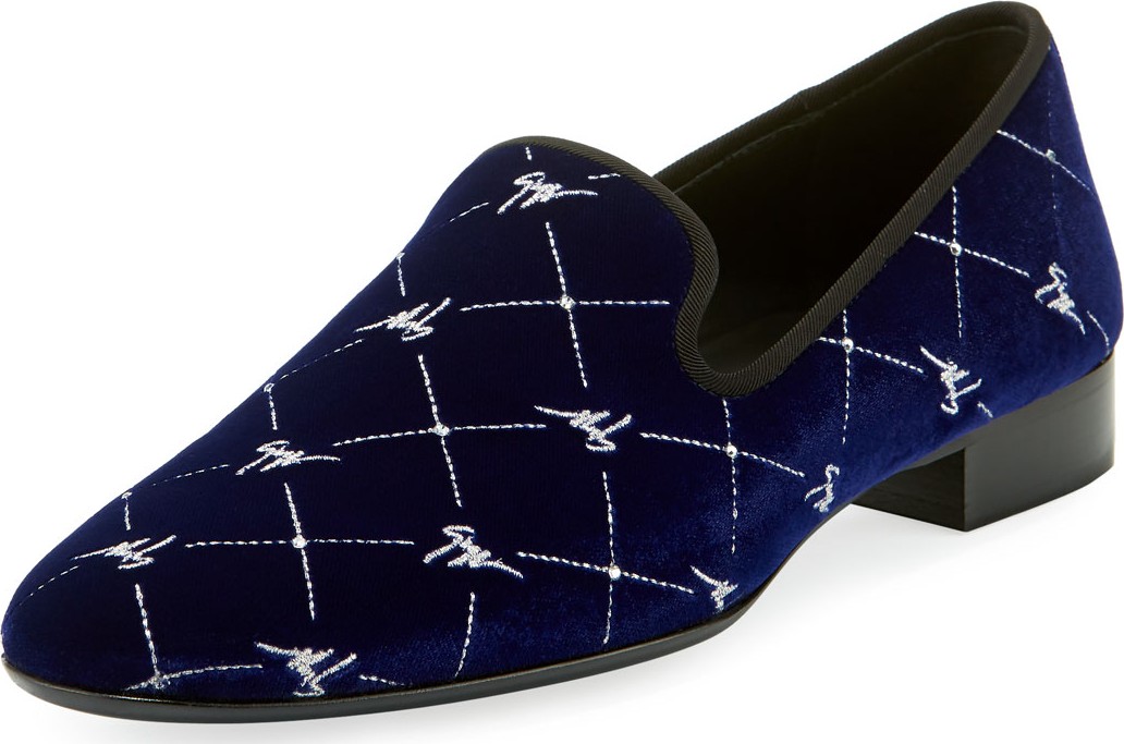 Giuseppe Zanotti Men's Logo-Beaded Velvet Formal Slippers