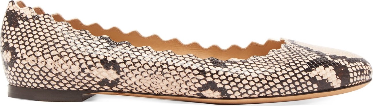 Chloe Lauren python-effect scallop-edge leather flats