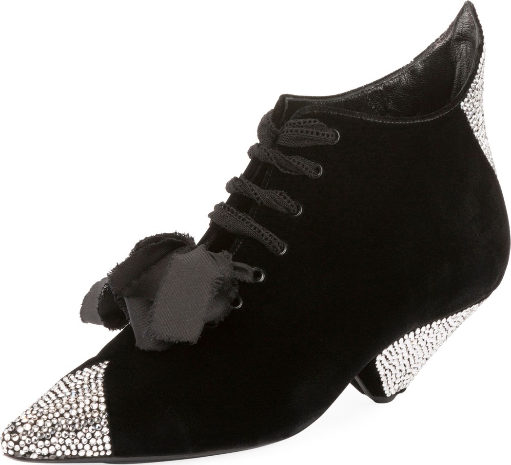 Saint Laurent Blaze Crystal-Embellished Lace-Up Booties