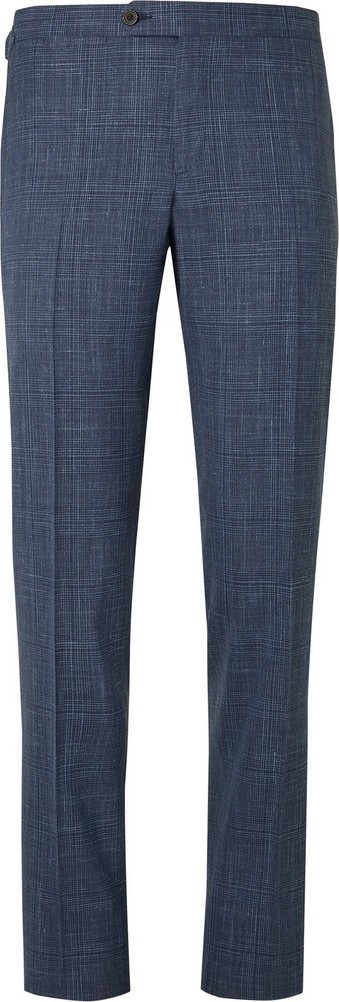 Thom Sweeney Blue Slim-Fit Checked Wool, Silk and Linen-Blend Suit Trousers