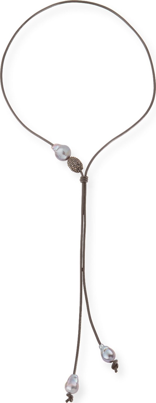 Margo Morrison Leather Cord Necklace Baroque Pearl Sliders