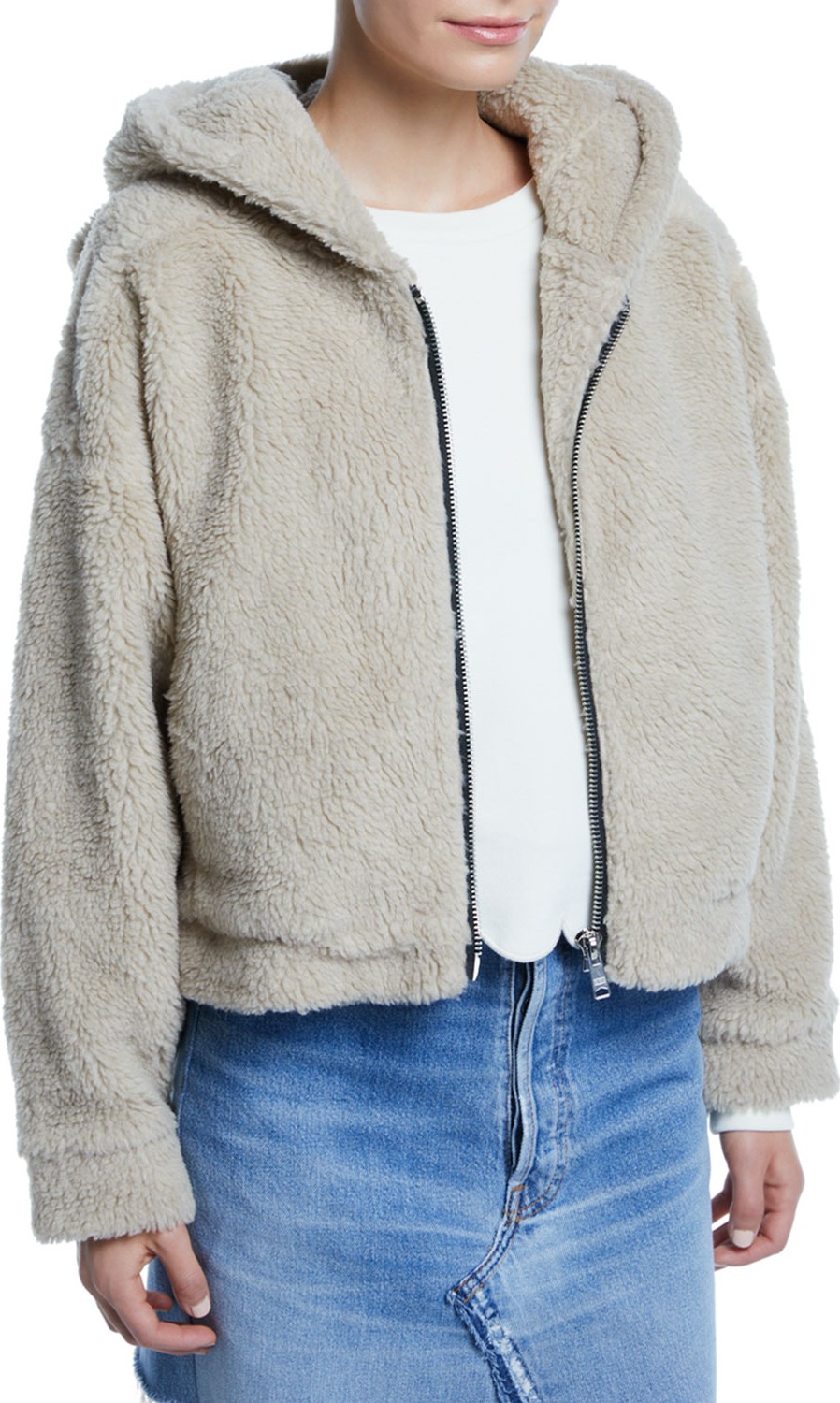 RE/DONE Faux-Fur Zip-Front Hoodie  with Animal Ears