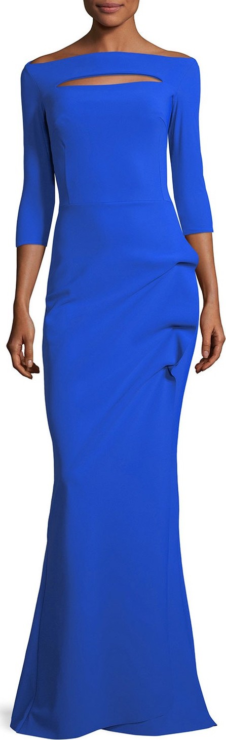 La Petite Robe di Chiara Boni Kate Long-Sleeve Gathered Trumpet Evening Gown La Petite Robe di Chiara Boni Kate Long-Sleeve Gathered Trumpet Evening Gown