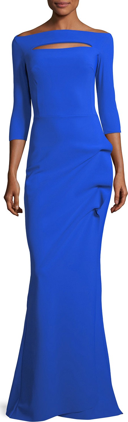 La Petite Robe di Chiara Boni Kate Long-Sleeve Gathered Trumpet Evening Gown