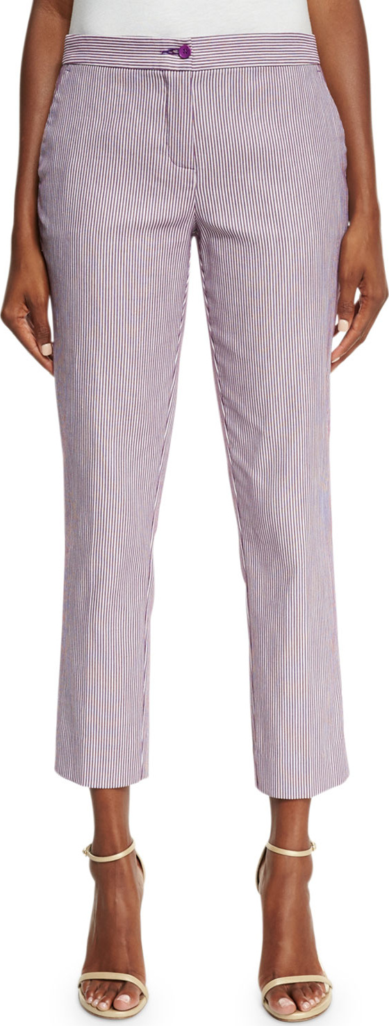 Etro Striped Straight-Leg Capri Pants, Lilac/White