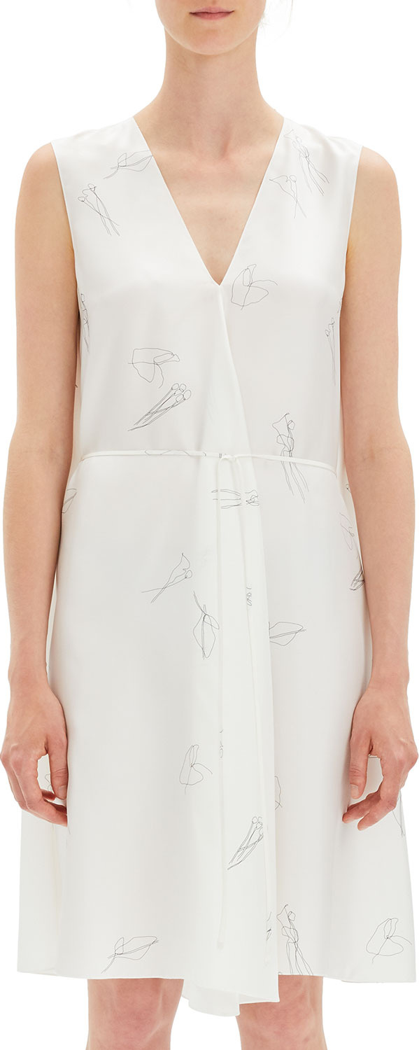 Theory Abstract Printed V-Neck Twill Short Dress