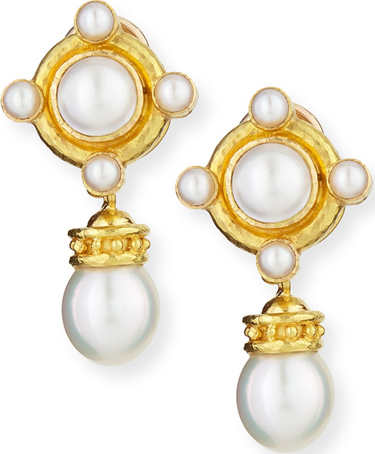 Elizabeth Locke 18k Pearl Earrings with Detachable Drop