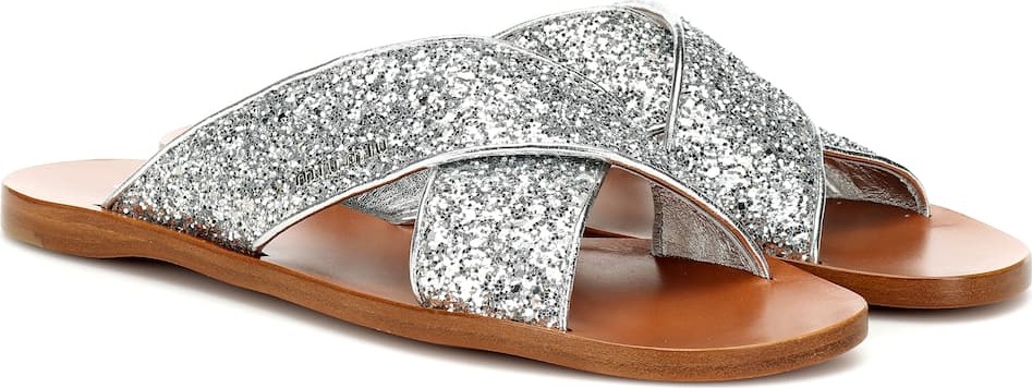 Miu Miu Glitter and leather sandals